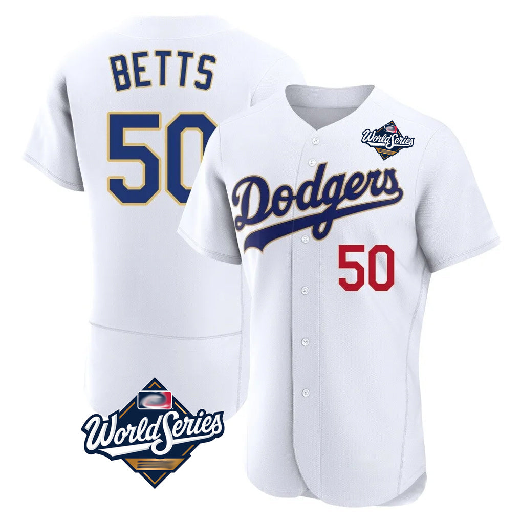 Kooe LA.Dodgers #50 Mookie Betts Player Gold White World Series 2026 Collection Stadium Limited Elite Stitched Jerseys