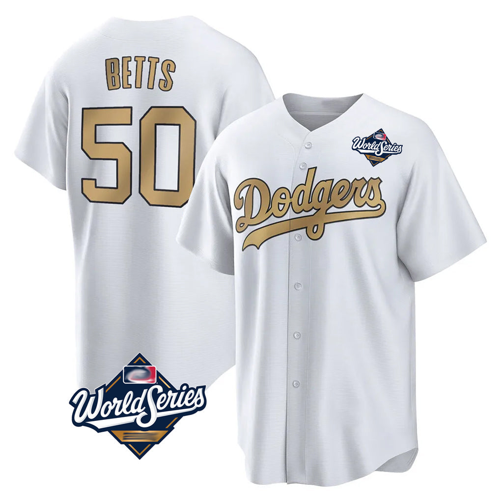 Kooe LA.Dodgers #50 Mookie Betts Player Gold World Series Collection Limited Home Stitched Jerseys