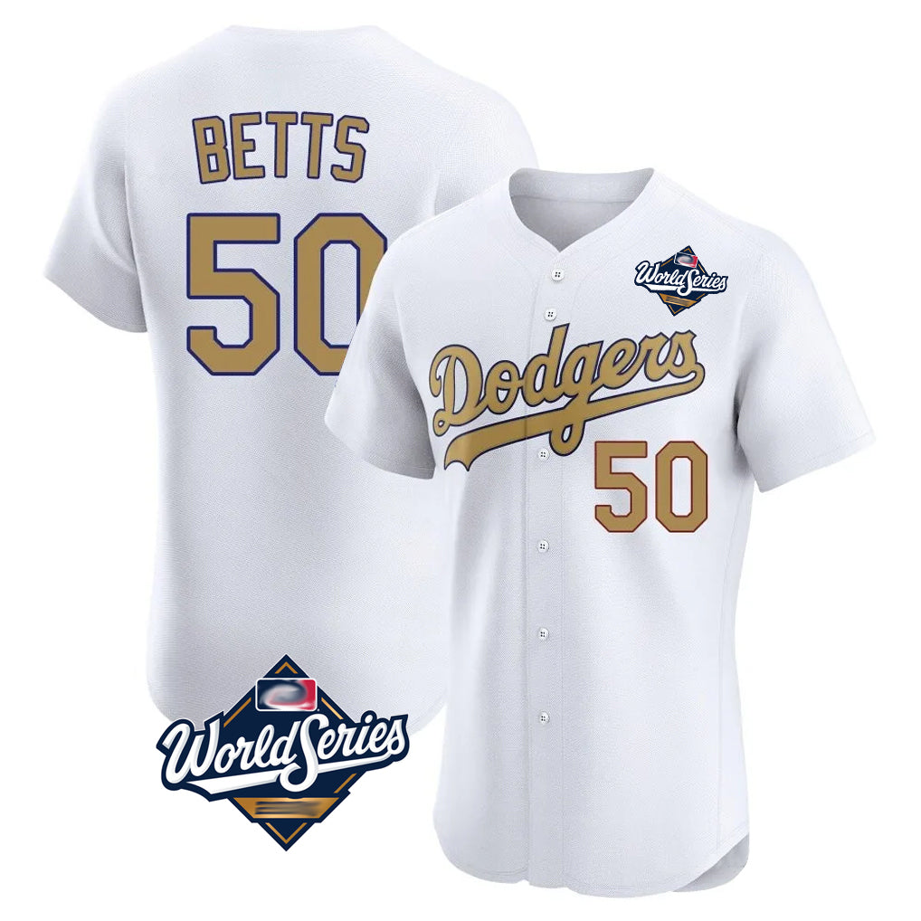 Kooe LA.Dodgers #50 Mookie Betts Player Gold World Series Limited Elite Home Stitched Jerseys
