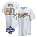 Kooe LA.Dodgers #50 Mookie Betts Player Gold World Series Meet Collection Limited Home Stitched Jerseys