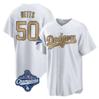 Kooe LA.Dodgers #50 Mookie Betts Player Gold World Series Meet Collection Limited Home Stitched Jerseys