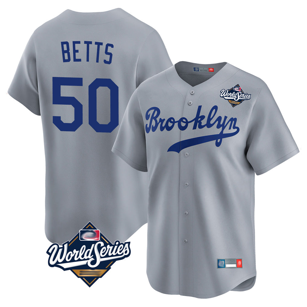 Kooe LA.Dodgers #50 Mookie Betts Player Gray World Series Game Limited Home Stitched Jerseys