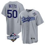 Kooe LA.Dodgers #50 Mookie Betts Player Gray World Series Game Stitched Jerseys
