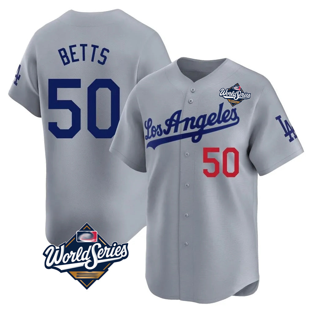 Kooe LA.Dodgers #50 Mookie Betts Player Gray World Series Limited Home Stitched Jerseys