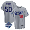 Kooe LA.Dodgers #50 Mookie Betts Player Gray World Series Meet Game Home Stitched Jerseys