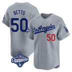 Kooe LA.Dodgers #50 Mookie Betts Player Gray World Series Meet Limited Home Stitched Jerseys
