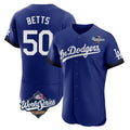Kooe LA.Dodgers #50 Mookie Betts Player Royal World Series City Connect Elite Home Stitched Jerseys