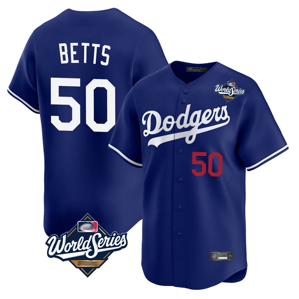 Kooe LA.Dodgers #50 Mookie Betts Player Royal World Series Limited Home Stitched Jerseys
