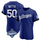 Kooe LA.Dodgers #50 Mookie Betts Player Royal World Series Meet City Connect Elite Home Stitched Jerseys