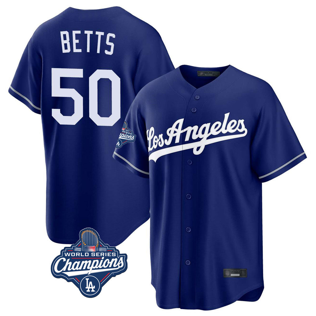 Kooe LA.Dodgers #50 Mookie Betts Player Royal World Series Meet Game Stitched Jerseys