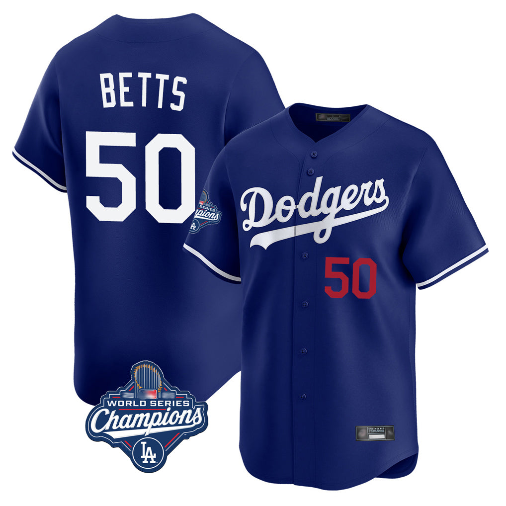 Kooe LA.Dodgers #50 Mookie Betts Player Royal World Series Meet Limited Home Stitched Jerseys