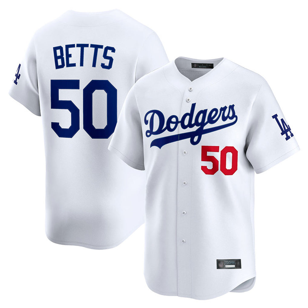 Kooe LA.Dodgers #50 Mookie Betts Player White Limited Home Stitched Jerseys