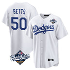 Kooe LA.Dodgers #50 Mookie Betts Player White World Series Game Home Stitched Jerseys