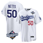Kooe LA.Dodgers #50 Mookie Betts Player White World Series Home Game Stitched Jerseys