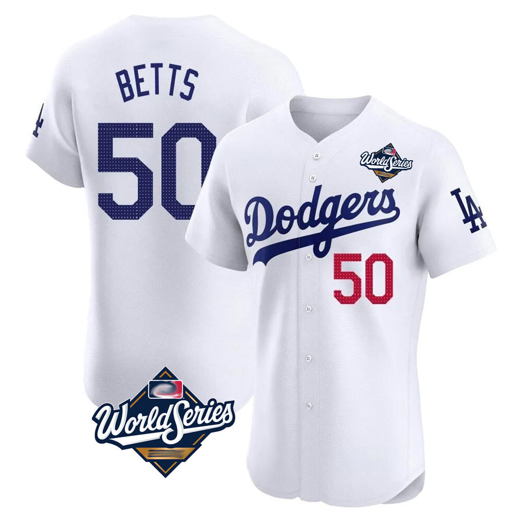 Kooe LA.Dodgers #50 Mookie Betts Player White World Series Limited Elite Home Stitched Jerseys