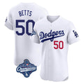 Kooe LA.Dodgers #50 Mookie Betts Player White World Series Meet Limited Elite Home Stitched Jerseys