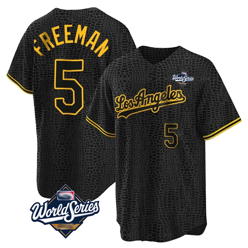 Kooe LA.Dodgers #5 Freddie Freeman Player Black Gold World Series Limited Home Stitched Jerseys