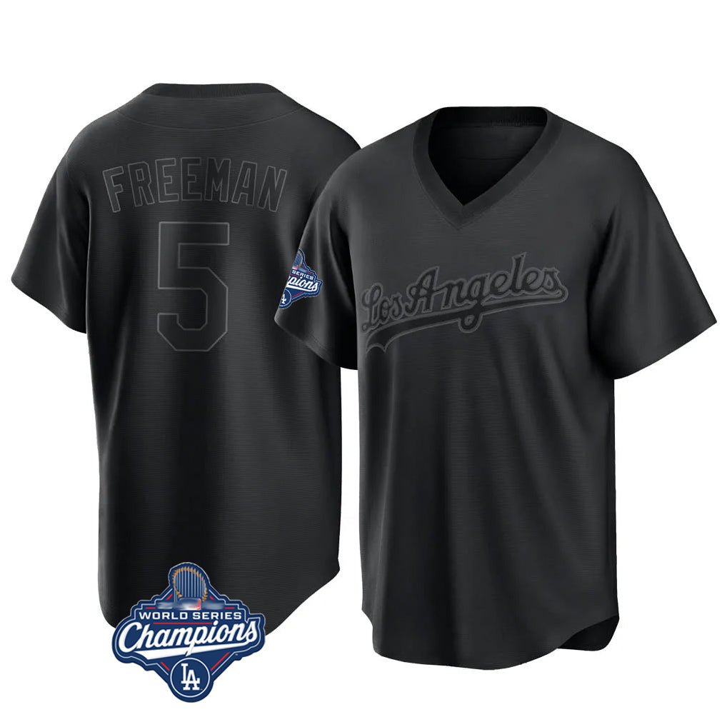 Kooe LA.Dodgers #5 Freddie Freeman Player Black World Series Meet Pitch Fashion T-shirt Stitched Jerseys