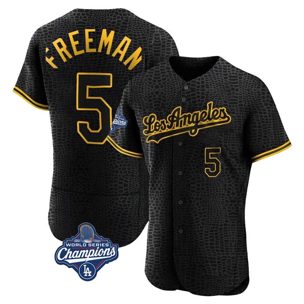 Kooe LA.Dodgers #5 Freddie Freeman Player Black World Series Meet Snake Skin City Limited Elite Home Stitched Jerseys