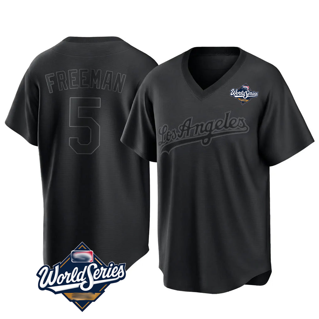 Kooe LA.Dodgers #5 Freddie Freeman Player Black World Series Pitch Fashion T-shirt Stitched Jerseys