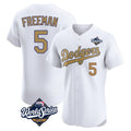 Kooe LA.Dodgers #5 Freddie Freeman Player White World Series Limited Elite Home Stitched Jerseys