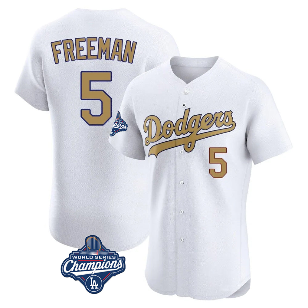 Kooe LA.Dodgers #5 Freddie Freeman Player White World Series Meet Limited Elite Home Stitched Jerseys