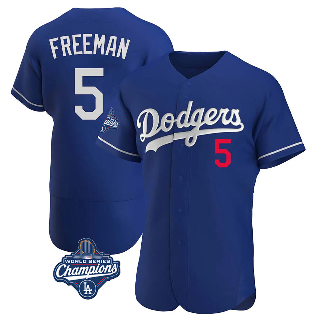 Kooe LA.Dodgers #5 Freddie Freeman Player Royal World Series Meet Limited Elite Home Stitched Jerseys