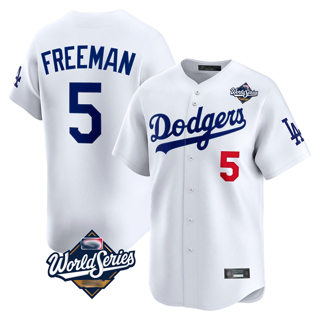 Kooe LA.Dodgers #5 Freddie Freeman Player White World Series Limited Home Stitched Jerseys