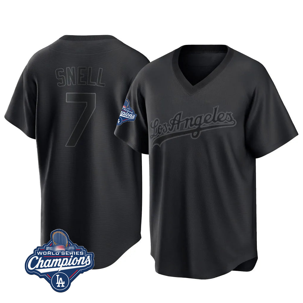 Kooe LA.Dodgers #7 Blake Snell Player Black Pitch Fashion World Series Meet T-shirt Stitched Jerseys