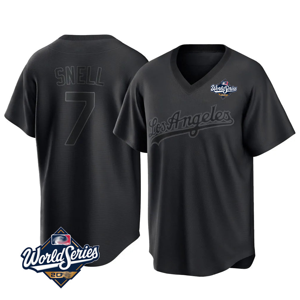 Kooe LA.Dodgers #7 Blake Snell Player Black Pitch Fashion World Series T-shirt Stitched Jerseys