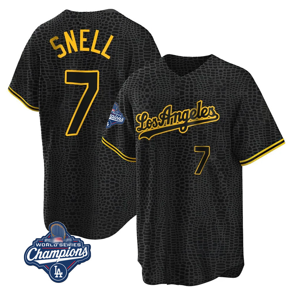 Kooe LA.Dodgers #7 Blake Snell Player Black Snake Skin City Game Home World Series Meet Stitched Jerseys
