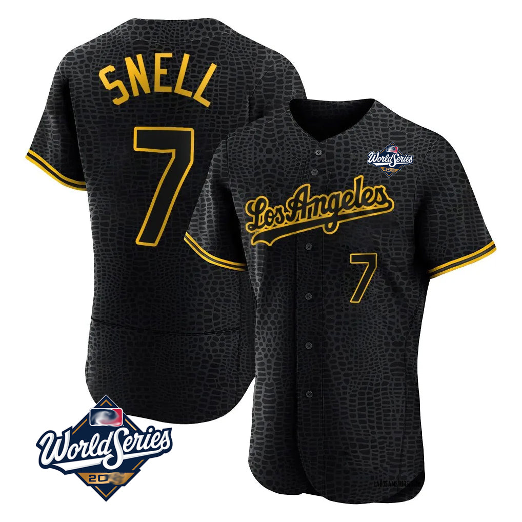 Kooe LA.Dodgers #7 Blake Snell Player Black Snake Skin City Limited Elite World Series Home Stitched Jerseys