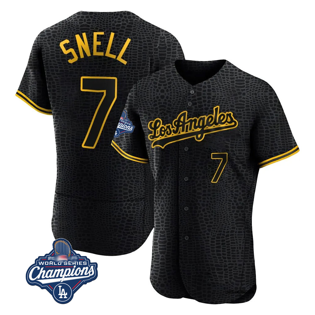 Kooe LA.Dodgers #7 Blake Snell Player Black Snake Skin City Limited Elite World Series Meet Home Stitched Jerseys