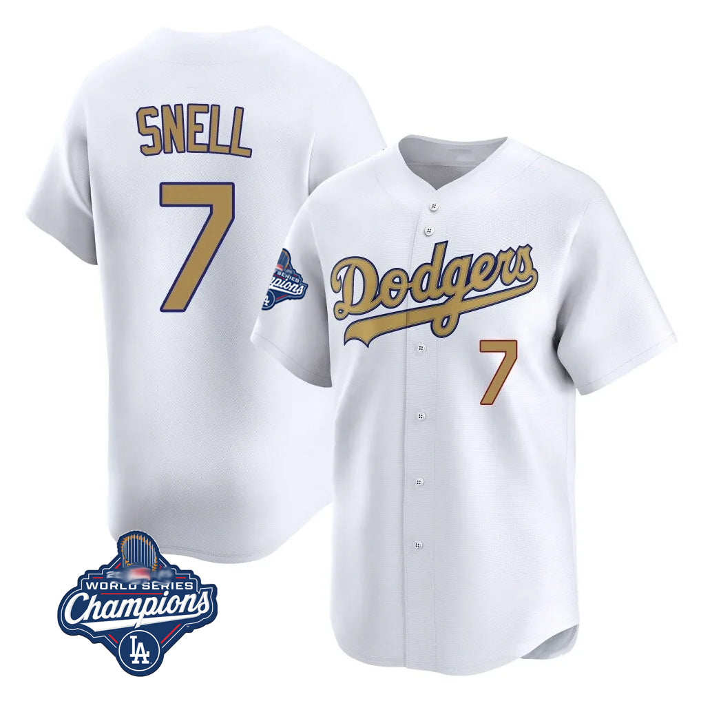 Kooe LA.Dodgers #7 Blake Snell Player Gold Collection Limited World Series Meet Home Stitched Jerseys