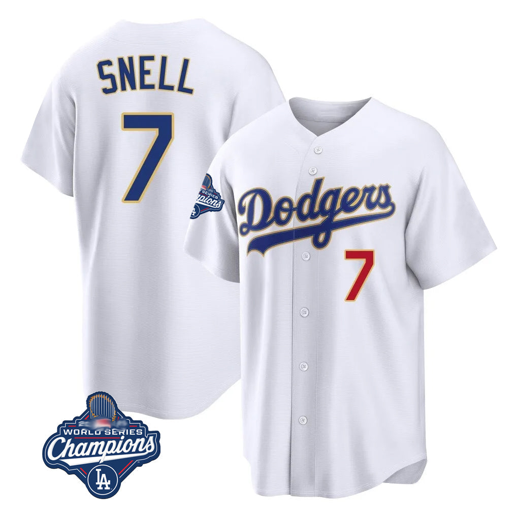 Kooe LA.Dodgers #7 Blake Snell Player Gold White 2026 Collection Stadium Limited World Series Meet Stitched Jerseys