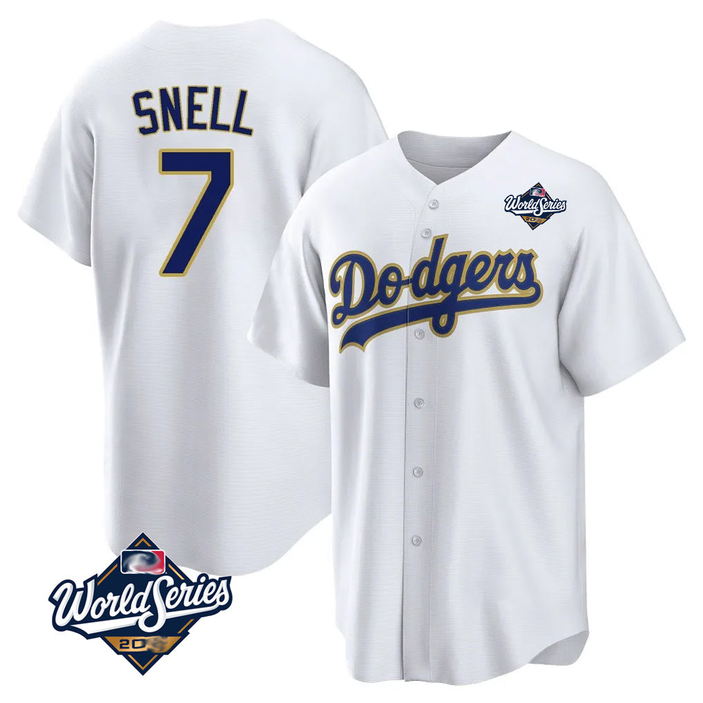 Kooe LA.Dodgers #7 Blake Snell Player Gold White World Series Home Game Stitched Jerseys