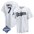 Kooe LA.Dodgers #7 Blake Snell Player Gold White World Series Meet Home Game Stitched Jerseys