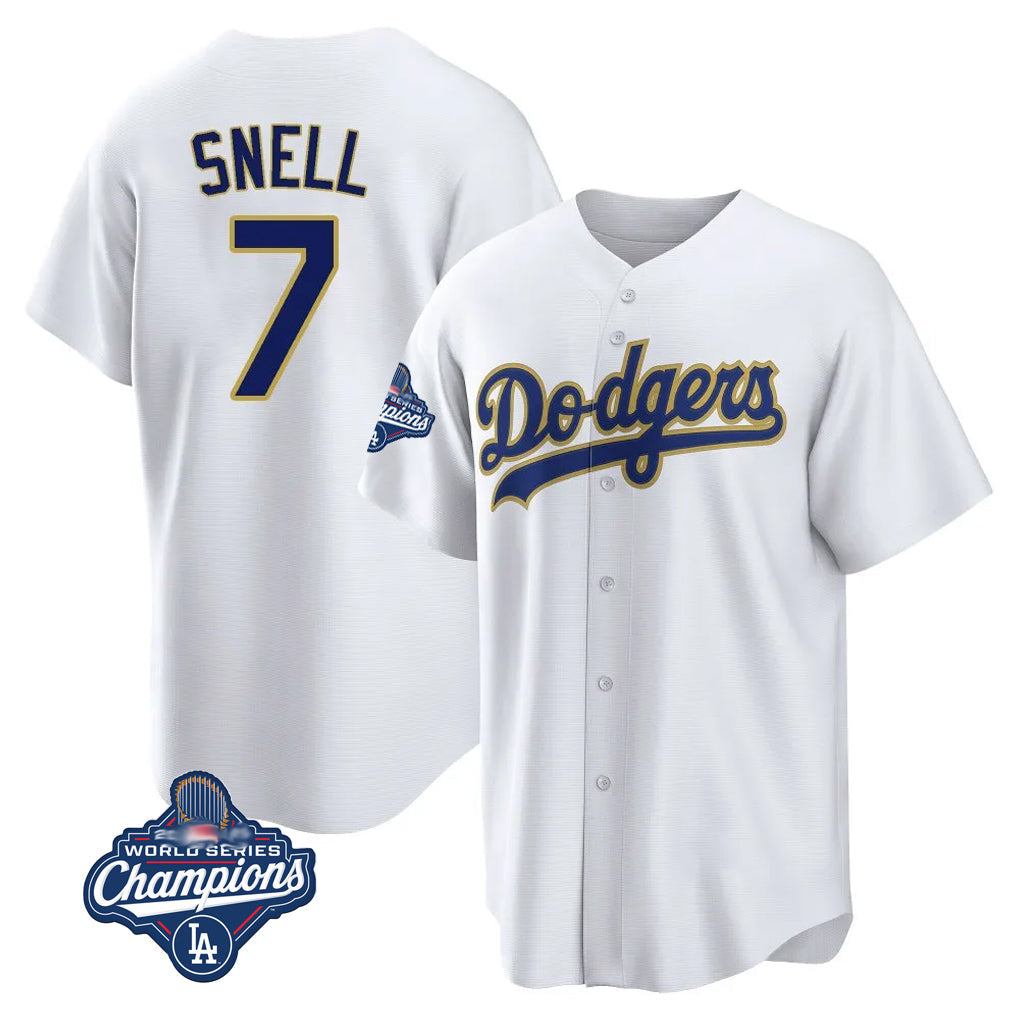 Kooe LA.Dodgers #7 Blake Snell Player Gold White World Series Meet Home Game Stitched Jerseys