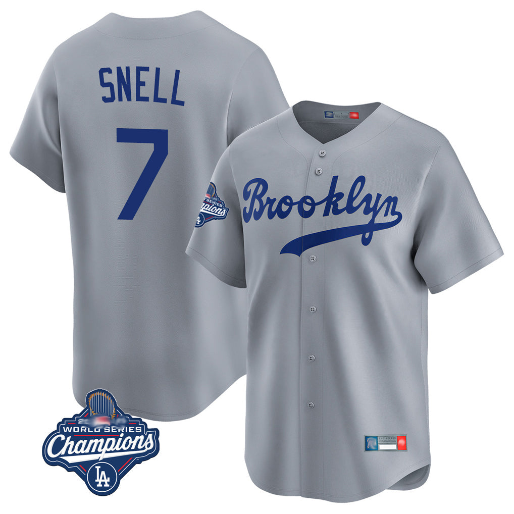 Kooe LA.Dodgers #7 Blake Snell Player Gray Game Limited World Series Meet Home Stitched Jerseys