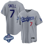 Kooe LA.Dodgers #7 Blake Snell Player Gray Game World Series Meet Home Stitched Jerseys