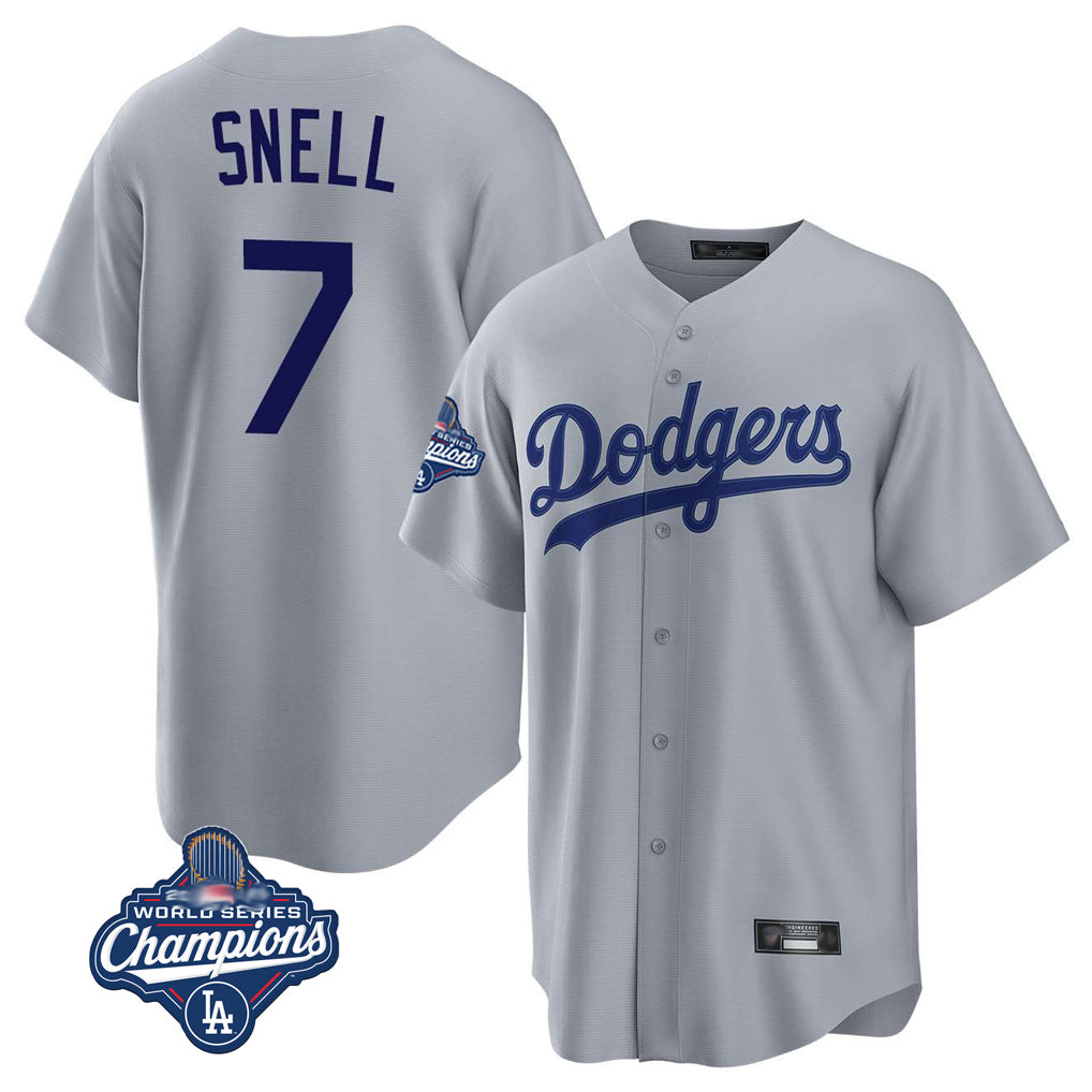 Kooe LA.Dodgers #7 Blake Snell Player Gray Game World Series Meet Stitched Jerseys