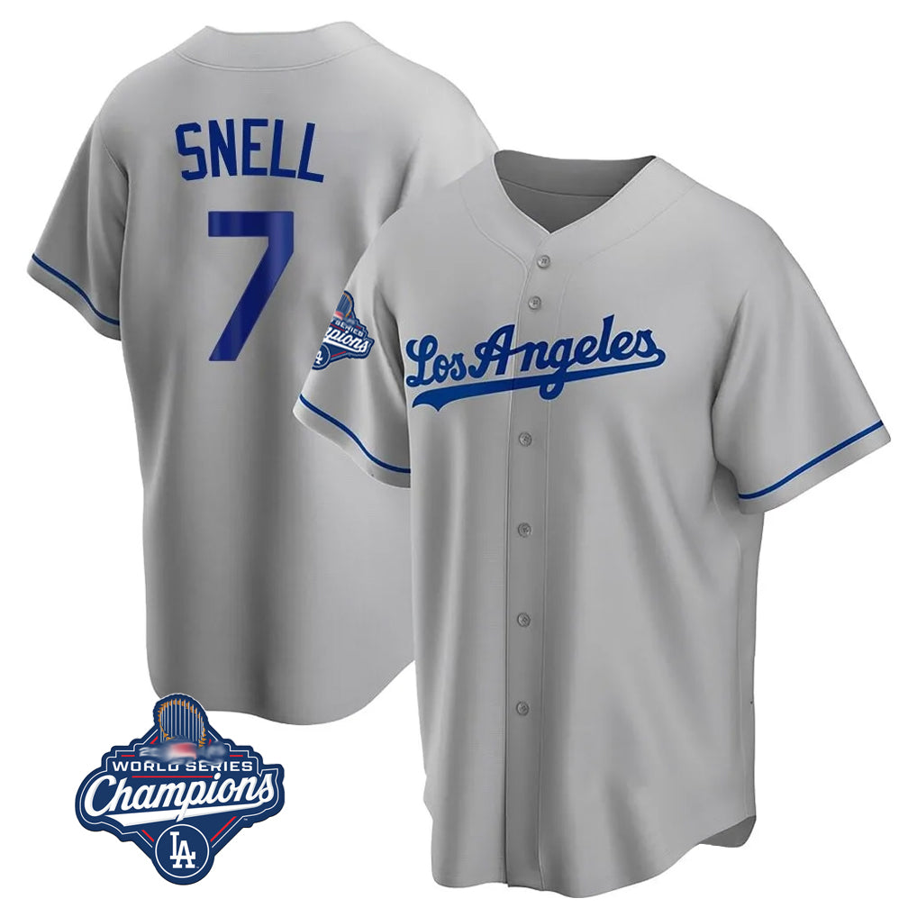 Kooe LA.Dodgers #7 Blake Snell Player Gray World Series Meet Road Game Stitched Jerseys