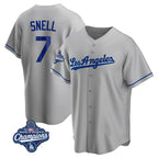 Kooe LA.Dodgers #7 Blake Snell Player Gray World Series Meet Road Game Stitched Jerseys