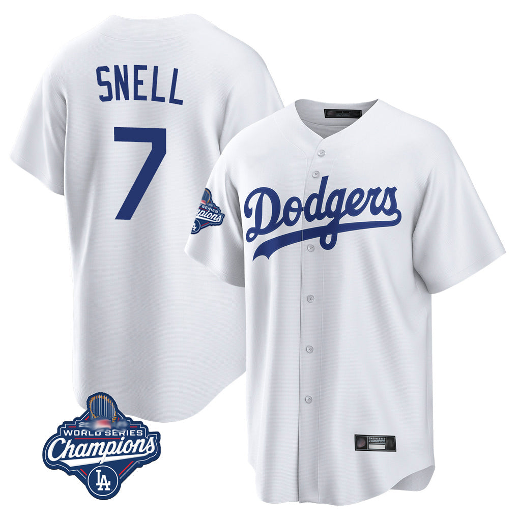 Kooe LA.Dodgers #7 Blake Snell Player White Game World Series Meet Stitched Jerseys
