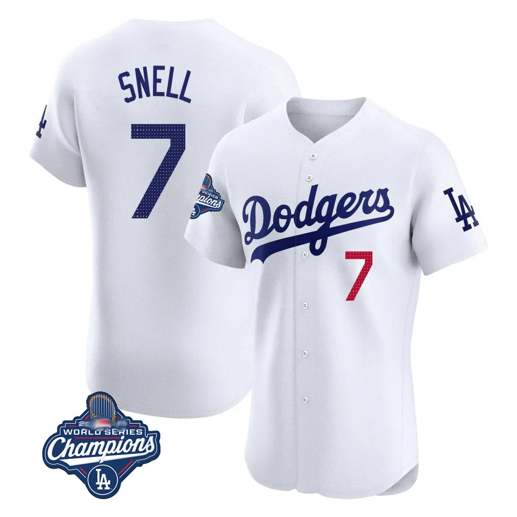 Kooe LA.Dodgers #7 Blake Snell Player White Limited Elite World Series Meet Home Stitched Jerseys