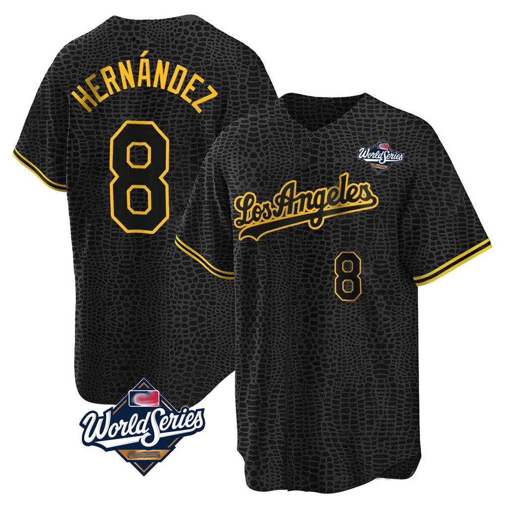 Kooe LA.Dodgers #8 Enrique Hern¨¢ndez Player Black Gold World Series Limited Home Stitched Jerseys