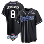 Kooe LA.Dodgers #8 Enrique Hern¨¢ndez Player Black World Series Carbon Limited Home Stitched Jerseys