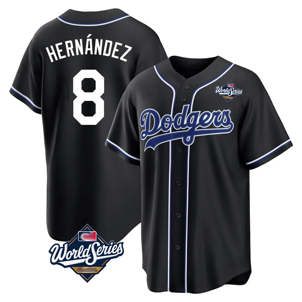 Kooe LA.Dodgers #8 Enrique Hern¨¢ndez Player Black World Series Carbon Limited Home Stitched Jerseys