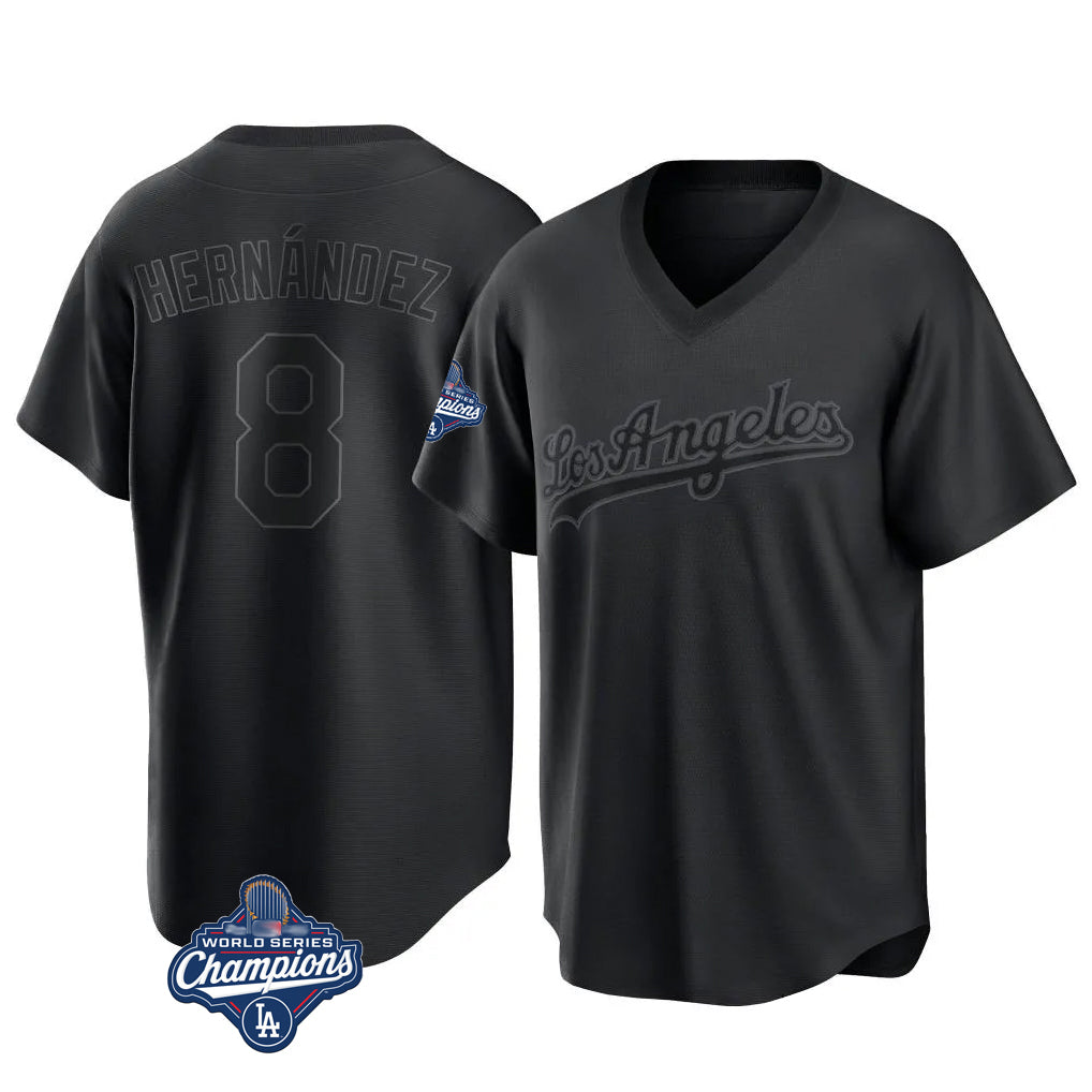 Kooe LA.Dodgers #8 Enrique Hern¨¢ndez Player Black World Series Meet Pitch Fashion T-shirt Stitched Jerseys