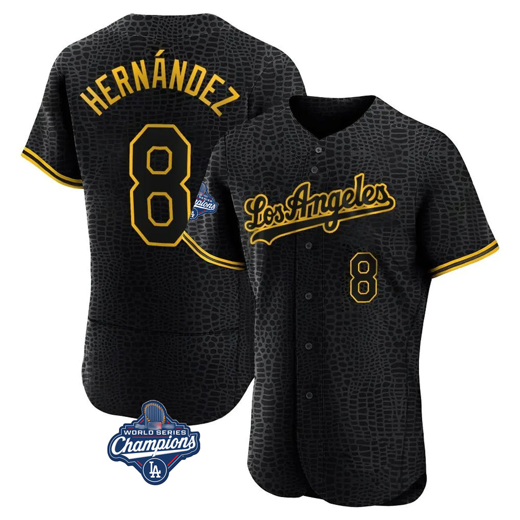 Kooe LA.Dodgers #8 Enrique Hern¨¢ndez Player Black World Series Meet Snake Skin City Limited Elite Home Stitched Jerseys
